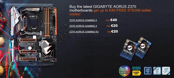 Steam wallet kodovi uz Gigabyte Z370 ploče