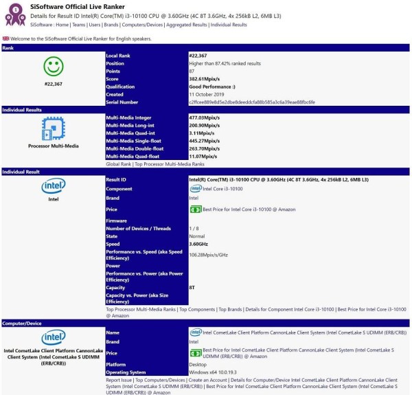 Intel Core i3-10100 – procurio benchmark