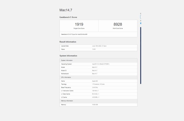 Apple M2 benchmarci procurili na Geekbencu