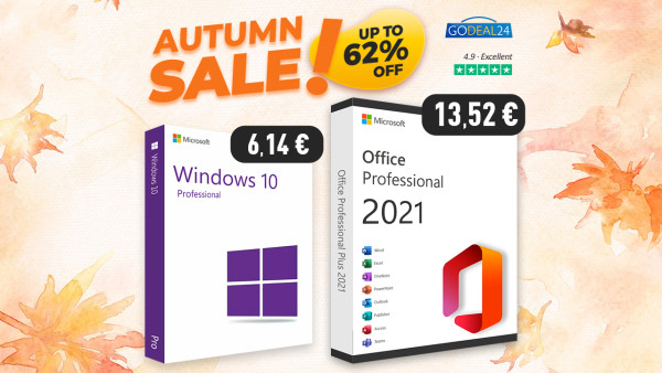 Kupite doživotne licence Officea 2021 od 13,52€, i Windowsa 10 od 6,14 €! Pronađite još povoljnog softvera za sebe na na Godeal24 jesenskoj rasprodaji!