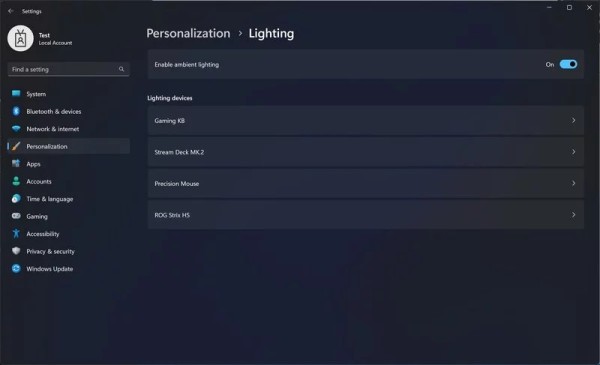 Windows 11 dodaje  postavke za uređaje s RGB rasvjetom