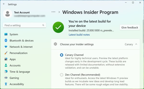 Windows Inisder Program Canary Channel