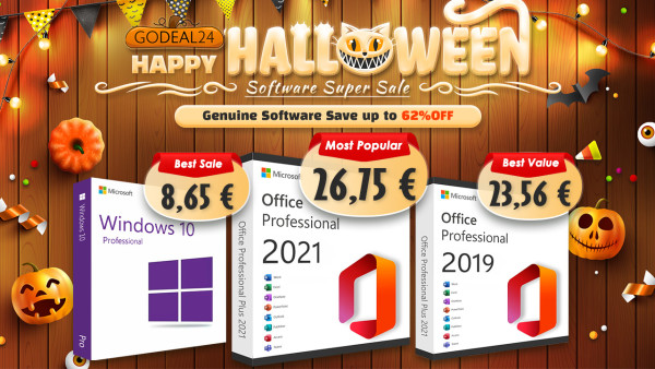 Sretna Noć vještica: Godeal24 vas prati s jeftinim doživotnim softverskim ključevima. Office 2021 Pro za 26,75 € i Windows 10 Pro za 8,65 €